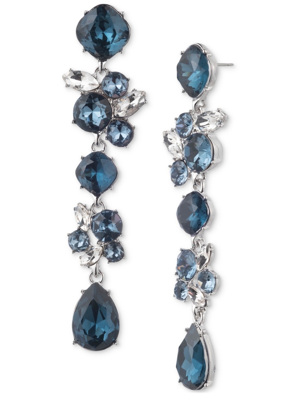 Crystal Drop Dangle Earrings in Deep Teal Blue - Unbranded